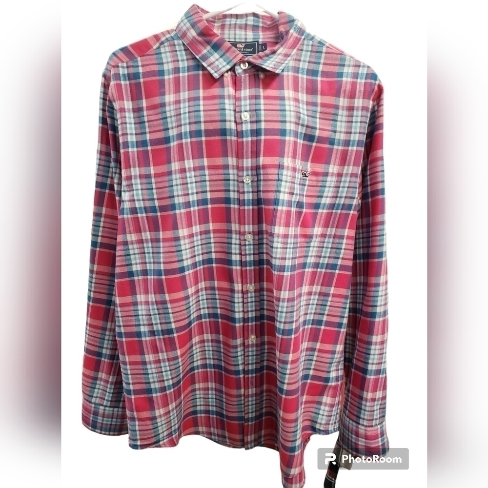 Vineyard Vines Slim Fit Tucker Shirt Size Large Pink Plaid Flannel
